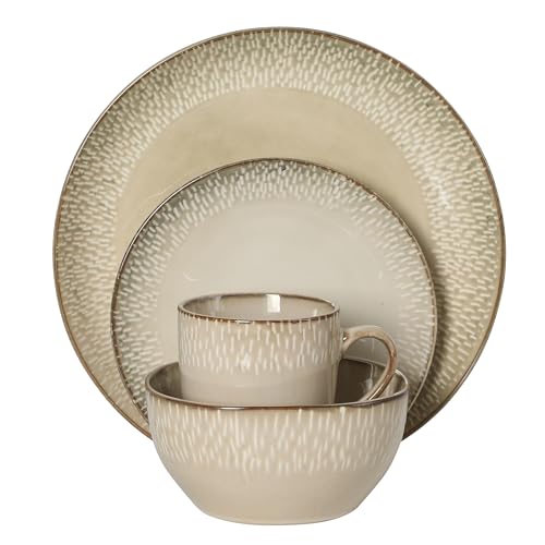 Jasper 16 Piece Plates and Bowls Reactive Glaze Dishes Stoneware Ceramic Dinnerware Set