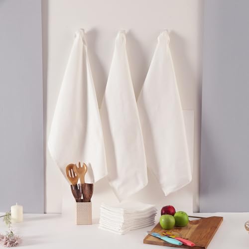 Kitchen Towels 100% Cotton Solid Kitchen Dish Cloths Decor Hand Towel Reusuable Dish Towel for Cleaning & Drying Tea Towels Set with Hanging Loop (12 Count)