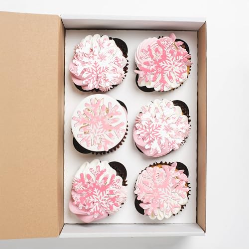 50Pcs Edible Snowflake Cupcake Cake Toppers Wafer Paper Snowflake Cake Decorations for Christmas Winter Frozen Theme Party Supply Decoration Multi Pink (60 Count)