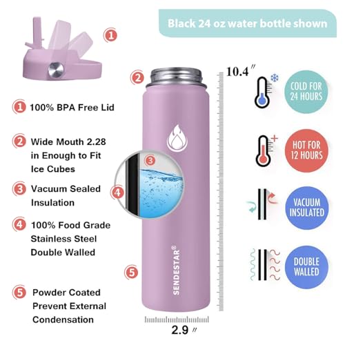Water Bottle Insulated Water Bottle 24 oz with Straw Lid Spout Lid Auto Flip Straw Top Cap for men and women