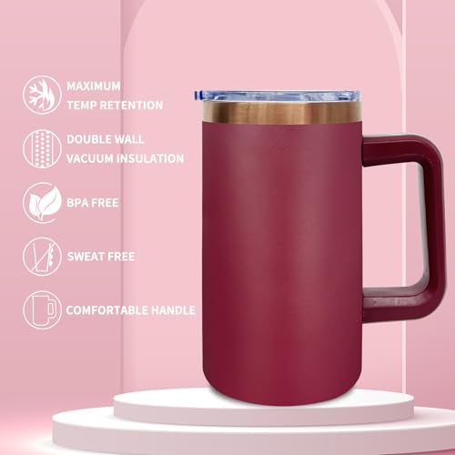 22oz Insulated Coffee Mug Bulk with Handle and Lid Red