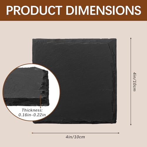 24 PCS Slate Coasters Black Square 4 Inch Bulk Rock (24 Count)