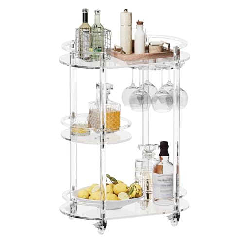 Acrylic Bar Cart with 4 Lockable Wheels