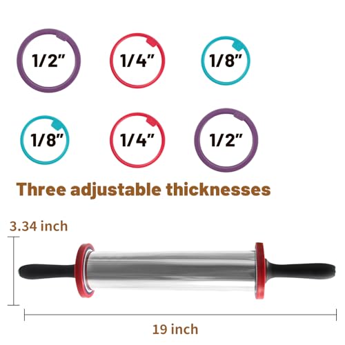 Adjustable Stainless Steel Rolling Pin with Thickness Rings 19 Inch