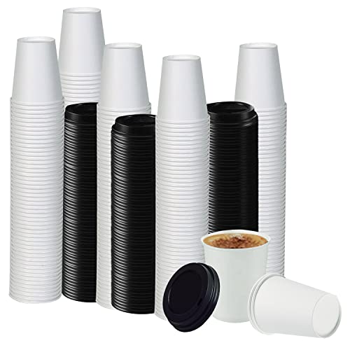 White Disposable Paper Coffee Cups with Lids (100 Count)