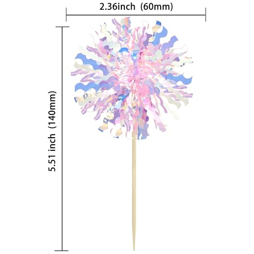 30Pcs Foil Firework Cupcake Toppers Firework Cake Toppers Tinsel Flower Drink Stirrers Cocktail Food Fruit Toothpicks for Valentine's Day Party Decorations Pink (30 Count)