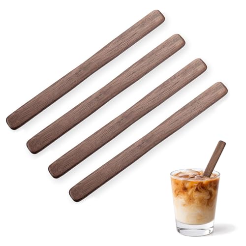4Pcs Black Walnut Wood Coffee Stirrers 6″ Reusable Wooden Drink Stir Sticks for Coffee (4 Count)