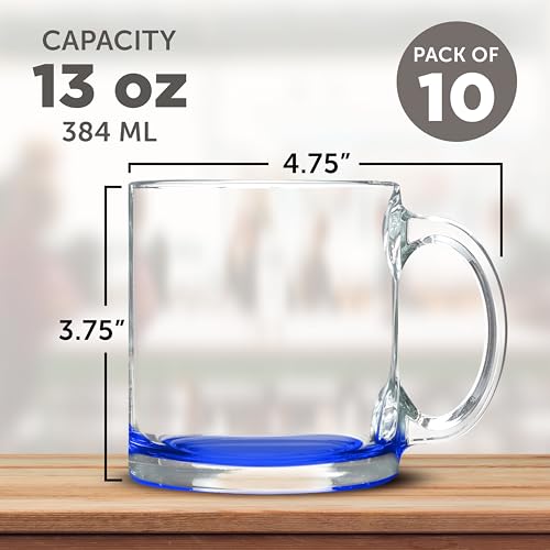 Clear Glass Coffee Mugs 13 oz. Set of 10 (10 Count)