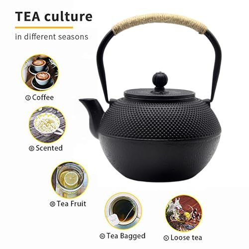 40.6oz Black Cast Iron Tea Pot Set with Teacups