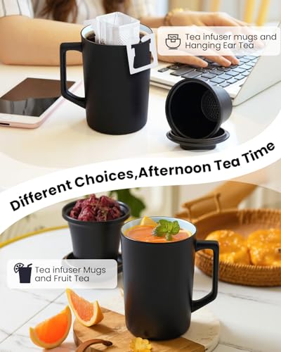 15 oz Ceramic Tea Infuser Cup with Lid