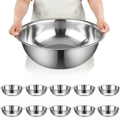 10 Pcs Stainless Steel Mixing Bowls Metal Mixing Bowls Extra Large Basin Salad Bowl with Deeper Edge (10 Count)