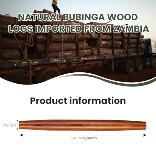 Natural Solid Bubinga Wood French Rolling Pin for Baking