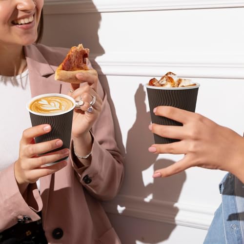 100 Pack 12 oz Disposable Paper Coffee Cups Insulated Brown (100 Count)