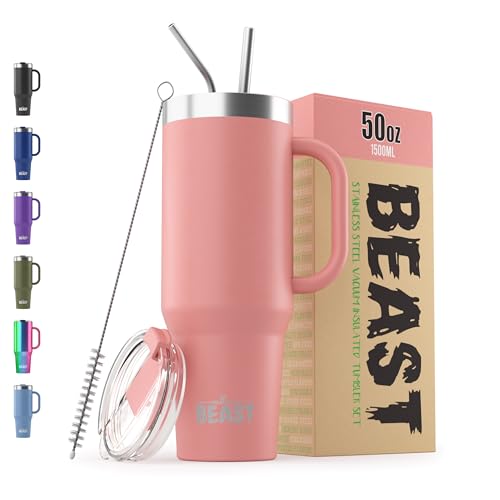 Beast 50 oz Tumbler with Handle Stainless Steel Vacuum Insulated Coffee Ice Cup Double Wall Travel Flask