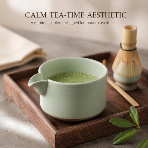 Matcha Traditional Porcelain Tea Bowl with Pour Spout