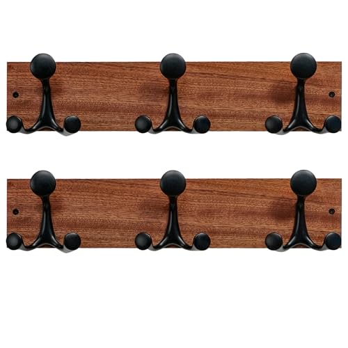 17 Inch Wood Coat Rack Wall Mount with 3 Triple Hooks (2 Count)