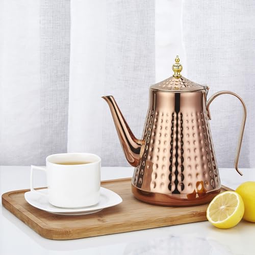 1.8L(60oz) Stainless Steel Hammer Patterned Teapot With Removeable Infuser,Loose leaf cover,Copper