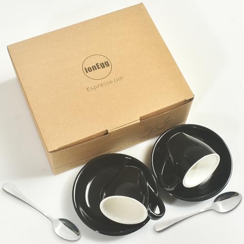 Porcelain Espresso Cup with Saucer And Stainless Steel mini Spoons (7 Count)