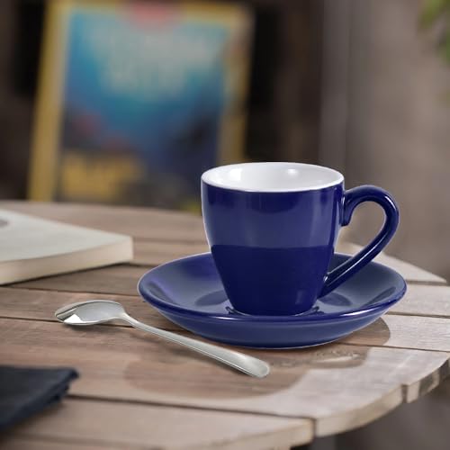 Porcelain Espresso Shot Cup Set with Saucers and Stainless Steel Spoons (4 Count)