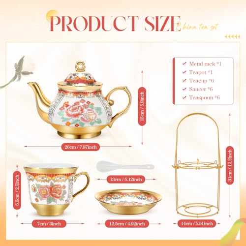20 Pcs Adult Tea Party Set Porcelain with Metal Holder
