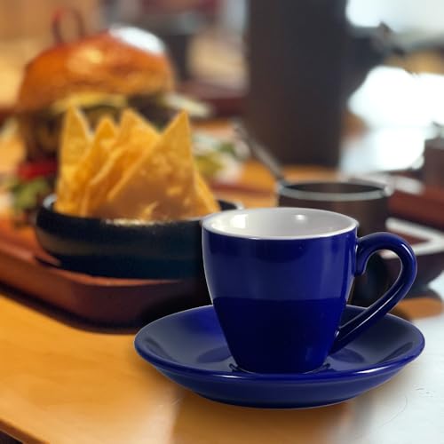 Porcelain Espresso Shot Cup Set with Saucers and Stainless Steel Spoons (4 Count)