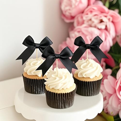 Black Bow Cupcake Toppers