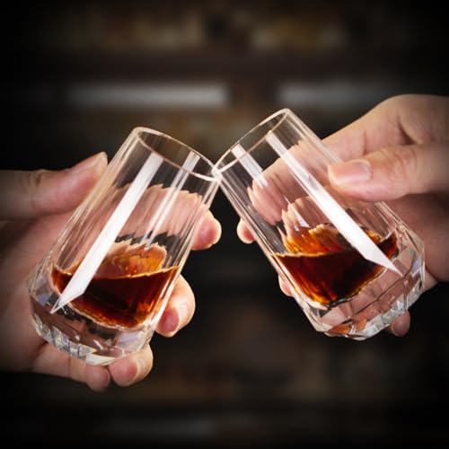 Crystal Whiskey Glasses Set of 2 Handcrafted Shot Glasses Stemless (2 Count)