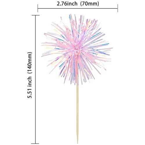 30Pcs Foil Firework Cupcake Toppers Sparkle Tinsel Cake Toppers Tinsel Drink Cake Decoration Cocktail Picks for Birthday Wedding Graduation Party Supplies Laser Pink (30 Count)