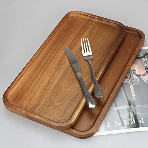 Rectangle Wooden Platter Acacia Wood Serving Tray for Kitchen Counter Decor