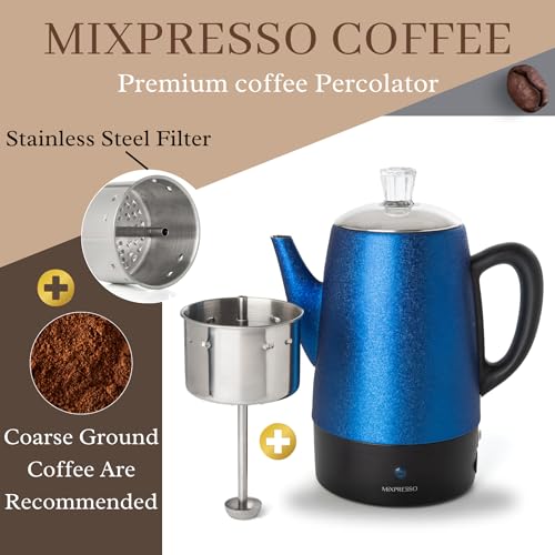10 Cup Shiny Blue Electric Percolator Coffee Pot (10 Count)