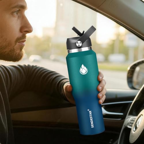 40oz Water Bottle Wide Mouth Stainless Steel Vacuum Insulated Double Wall with Straw Lids Fit in Any Car Cup Holder