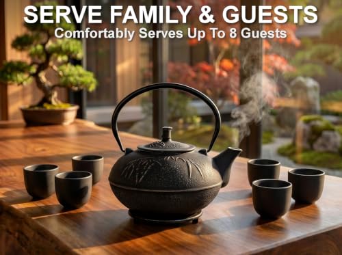 85 Oz XXL Black Bamboo Cast Iron Teapot