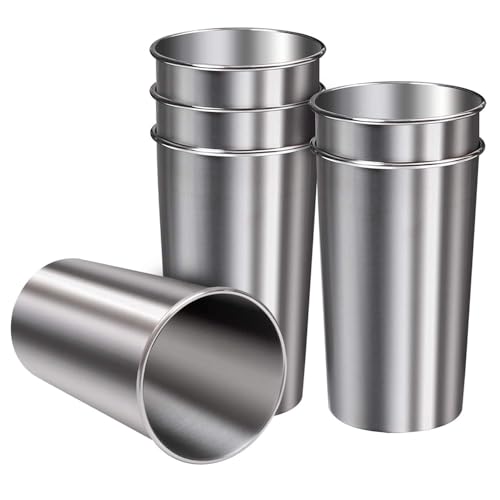 6 Pack 20 oz Stainless Steel Cups Metal Shatterproof Stackable Pint Drinking Cups for Adults or Kids (6 Count)