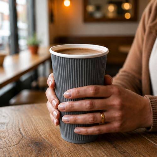 Ripple Wall Coffee Cups 25 Count 16 Ounce Insulated Gray Paper Cups