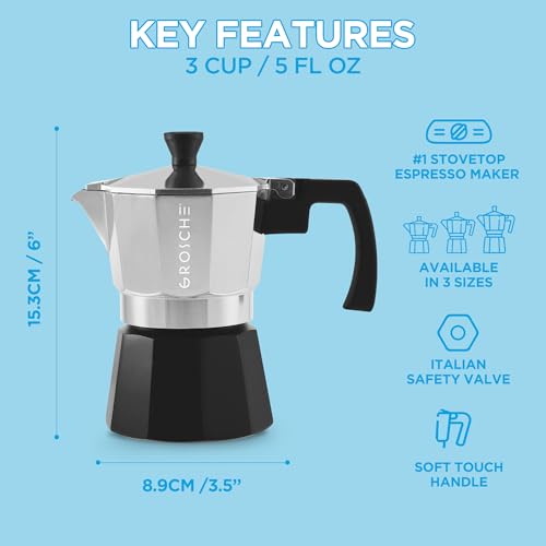 Milano Stovetop Espresso Maker Moka Pot 3 espresso Cup Tuxedo Black