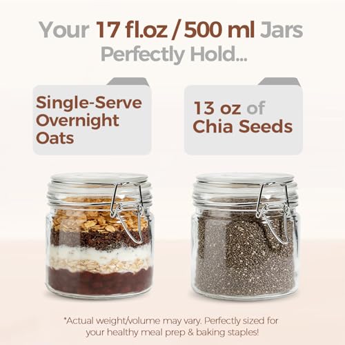 17 oz Overnight Oats Containers with Lids 6 Pack Wide Mouth (6 Count)