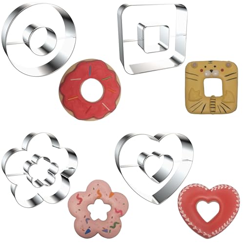 Linzer Cookie Cutters Set Stainless Steel 4Pcs（Round+Square+Heart+Flower） (4 Count)