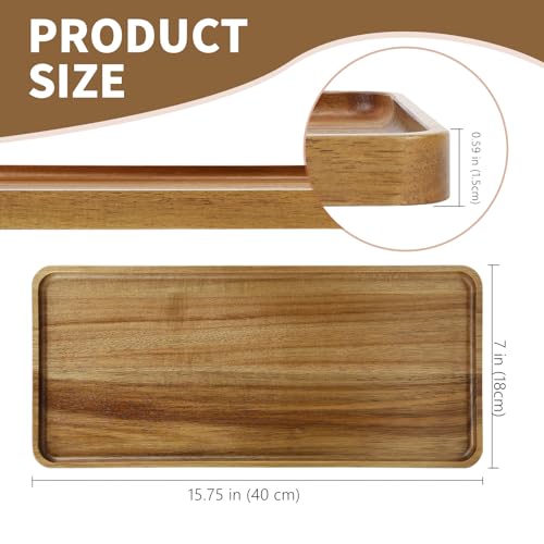 2 pcs15.7" x 7" Large Solid Acacia Wood Serving Tray Rectangular Wooden Serving Platter Natural Wooden Board for Bar Coffee Party
