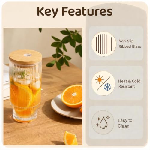 Hobnail Glass Cups with Lids and Straws Drinking Glasses Set of 8 (8 Count)