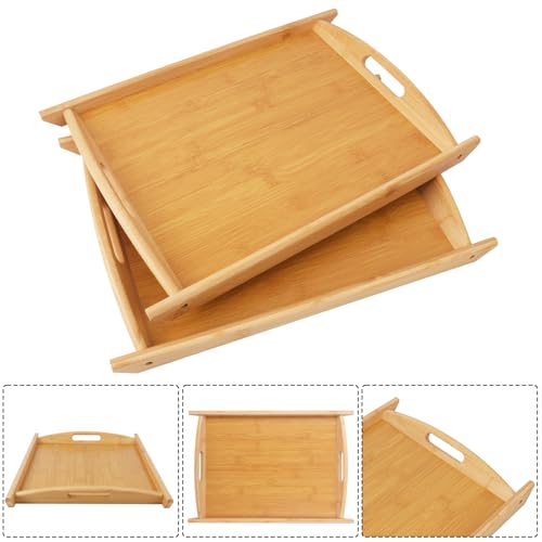 4 Pack 17.3 Inch Large Bamboo Serving Tray with Handle (4 Count)