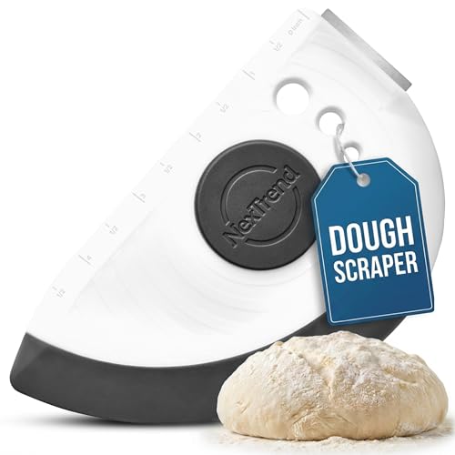 grey 5-in-1 flexible dough and bowl scraper with stainless-steel edge and integrated ruler