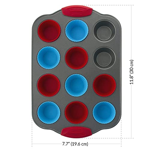 12 Cup Mini Muffin Pan with Silicone Muffin Liners. Professional Cupcake Pan for Baking Muffin Mold