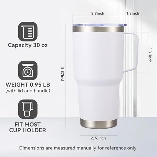 30 oz Stainless Steel Tumblers Bulk with Handle and Lid (4 Count)