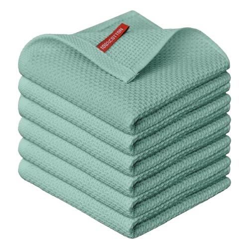 100% Cotton Light Green Waffle Weave Kitchen Dish Cloths (6 Count)