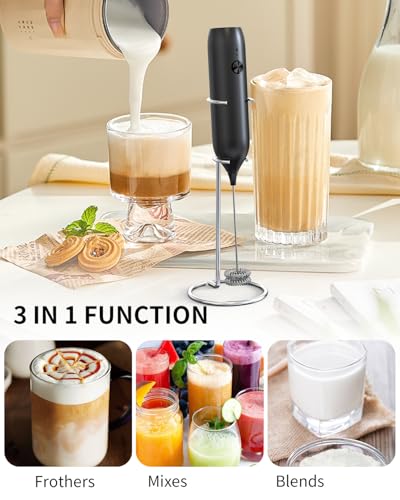 Rechargeable Milk Frother Handheld with Stand