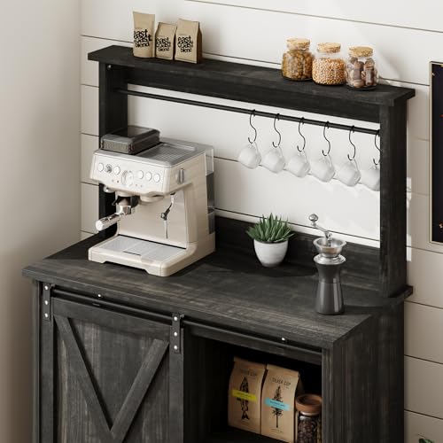 Farmhouse Coffee Bar Cabinet with Sliding Barn Door