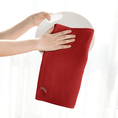 100% Cotton Dark Red Waffle Weave Kitchen Dish Cloths (6 Count)