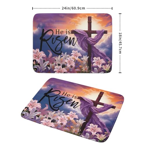 Easter Cross He is Risen Dish Drying Mats 18x24 Inch Spring Drying Mat Absorbent Microfiber Dishes Pad Easter Lily Flowers Dish Drainer Mat Protector for Kitchen Countertops Fast Dry Tableware