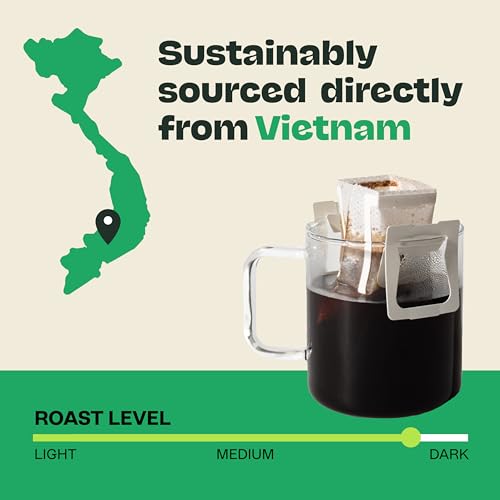with Glass Mug & 5 Premium Vietnamese Pour Over Ground Coffees (2 Ounce)