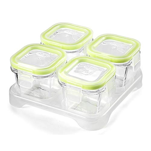 4 Pack Glass Baby Food Storage Containers with Airtight Lids and Stackable Tray (4 Count)